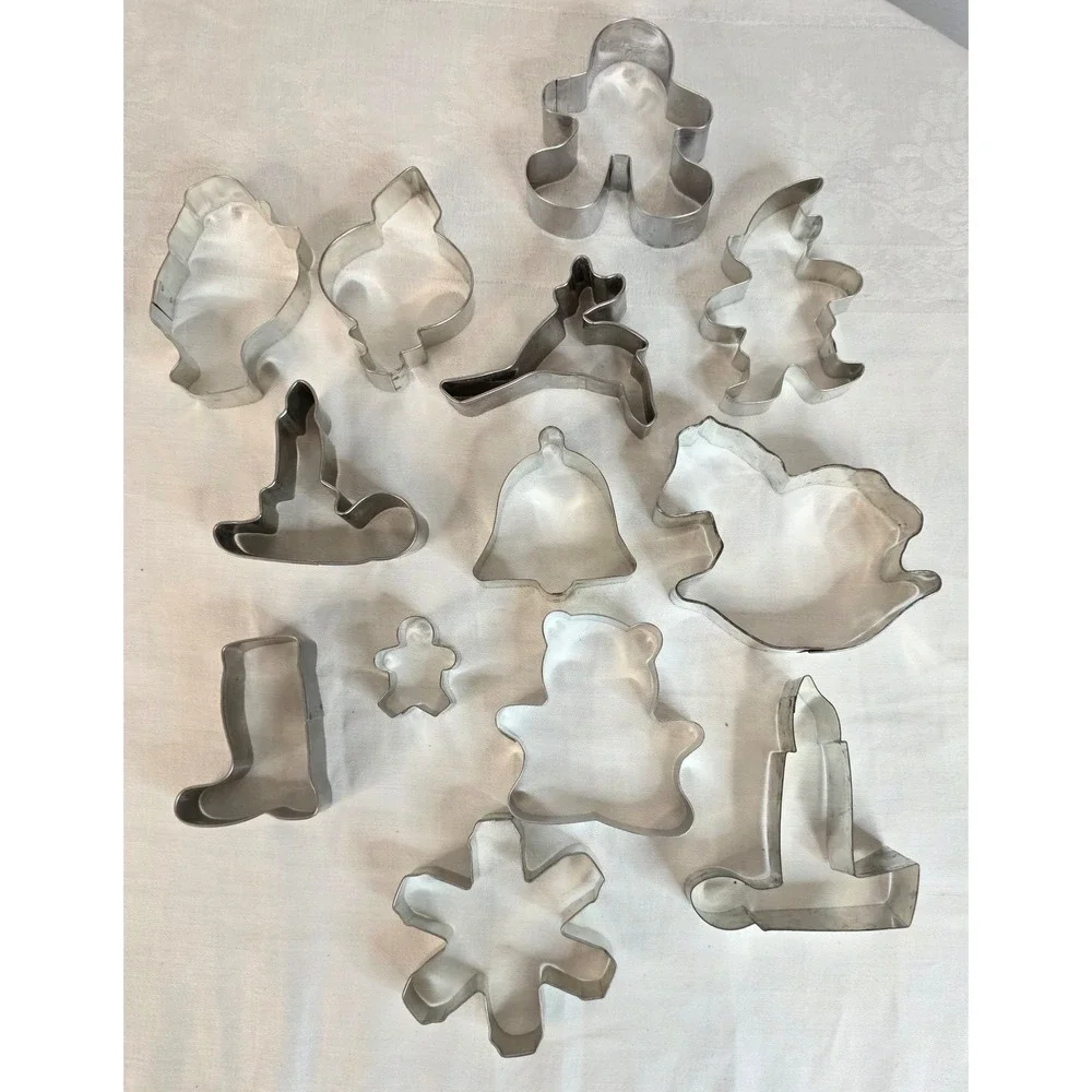 Vintage Metal Cookie Cutters Set of 12 Christmas Holiday Gingerbread Snowflake